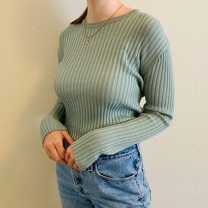 Pistachio ribbed long sleeve sweater comfy top